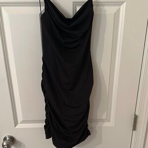 Tiger Mist Black Ruched Cowl Neck Midi Dress